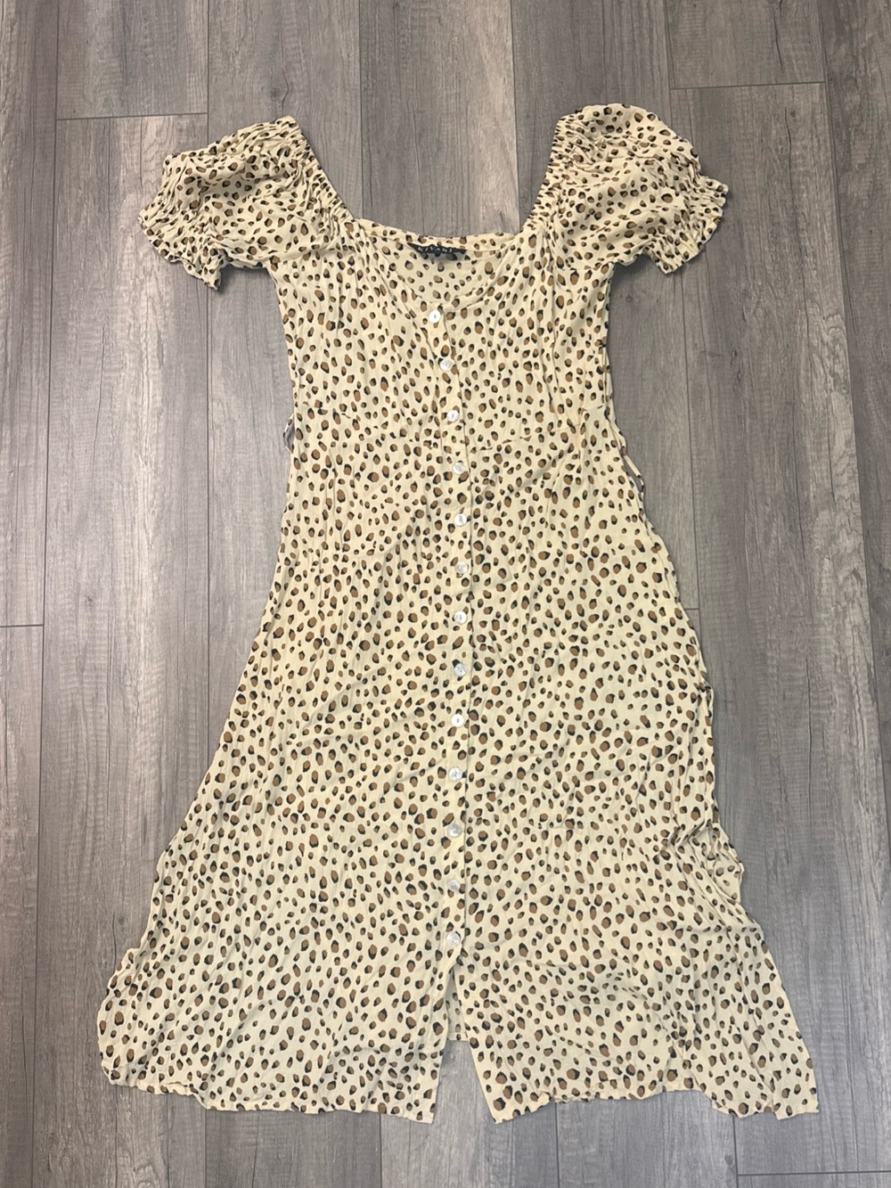 Kivari Cream Leopard-Spot Button-Front Midi Dress